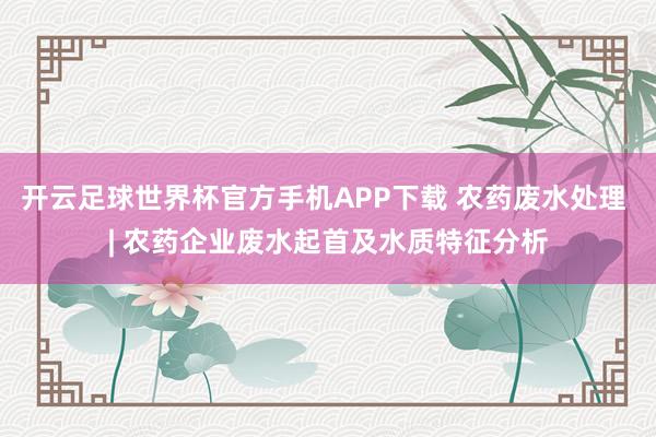开云足球世界杯官方手机APP下载 农药废水处理 | 农药企业废水起首及水质特征分析