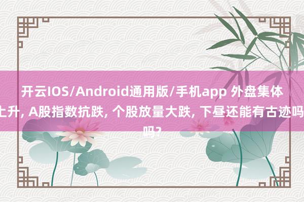 开云IOS/Android通用版/手机app 外盘集体上升, A股指数抗跌, 个股放量大跌, 下昼还能有古迹吗?