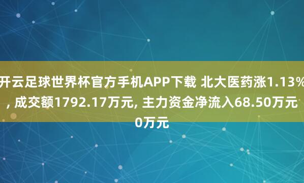 开云足球世界杯官方手机APP下载 北大医药涨1.13%, 成交额1792.17万元, 主力资金净流入68.50万元