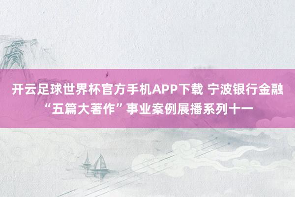开云足球世界杯官方手机APP下载 宁波银行金融“五篇大著作”事业案例展播系列十一