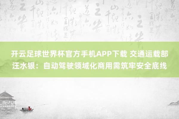 开云足球世界杯官方手机APP下载 交通运载部汪水银：自动驾驶领域化商用需筑牢安全底线