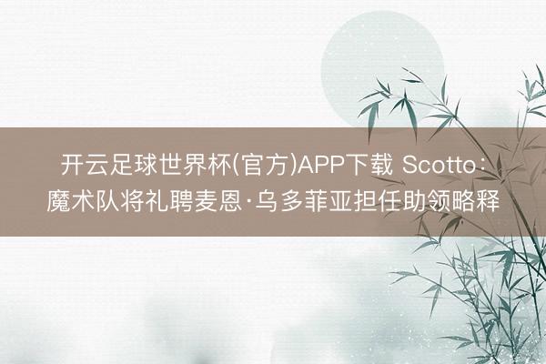 开云足球世界杯(官方)APP下载 Scotto：魔术队将礼聘麦恩·乌多菲亚担任助领略释